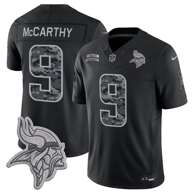 Men's Black Minnesota Vikings #9 J.J. McCarthy F.U.S.E. 2026 Salute to Service Limited Stitched Football Jersey